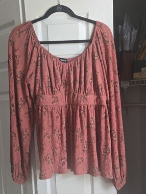 torrid Rose Dusty Floral Babydoll Long-Sleeve Blouse